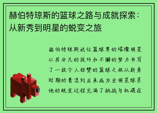 赫伯特琼斯的篮球之路与成就探索：从新秀到明星的蜕变之旅