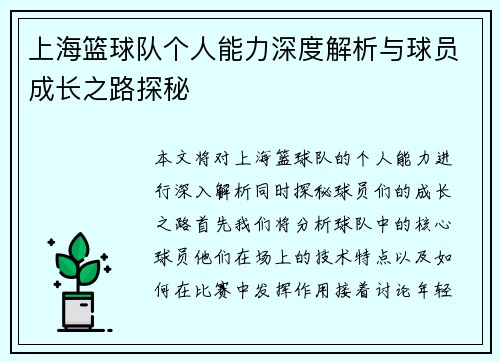 上海篮球队个人能力深度解析与球员成长之路探秘